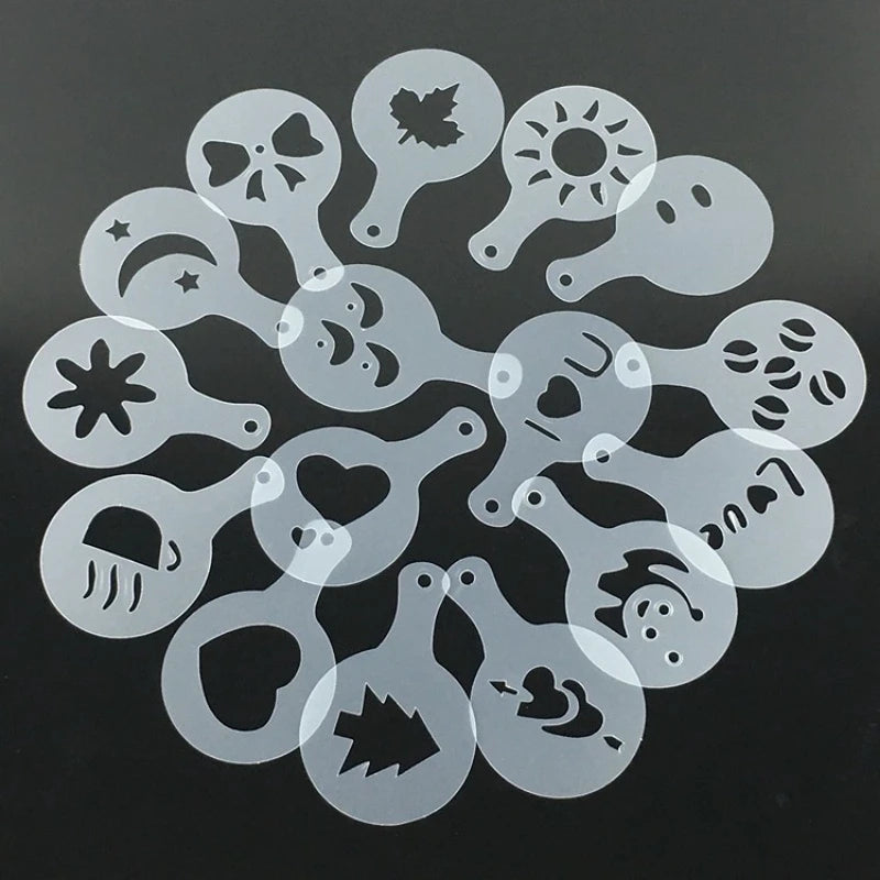 New 16 Pcs Pack Coffee Stencils molds chocolate filling cupcake barista decoration