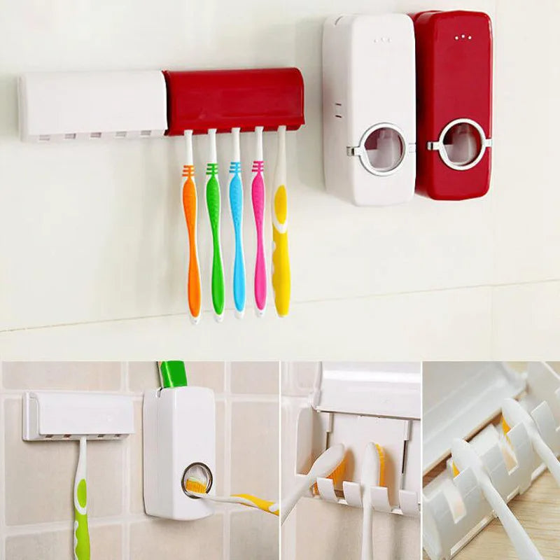 Best Quality Set of Toothpaste Dispenser & Brush Holder - White