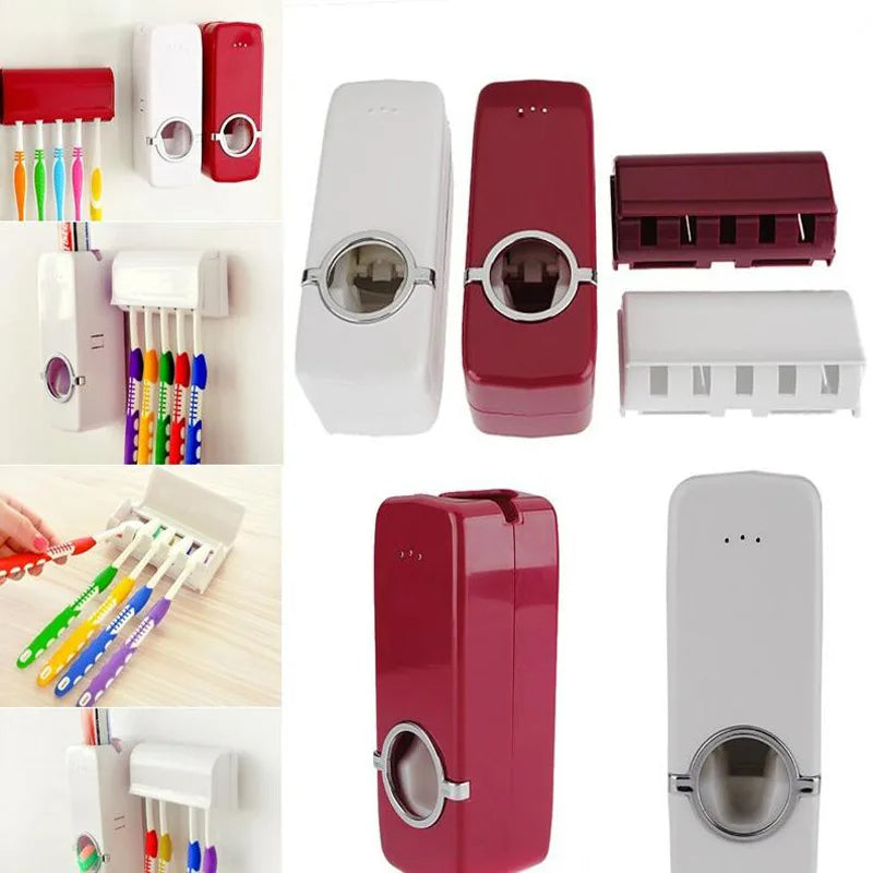 Best Quality Set of Toothpaste Dispenser & Brush Holder - White