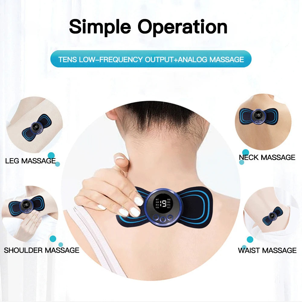 Mini Butterfly EMS Electronic Pulse Massager for Muscle Stiffness Soreness and Stress