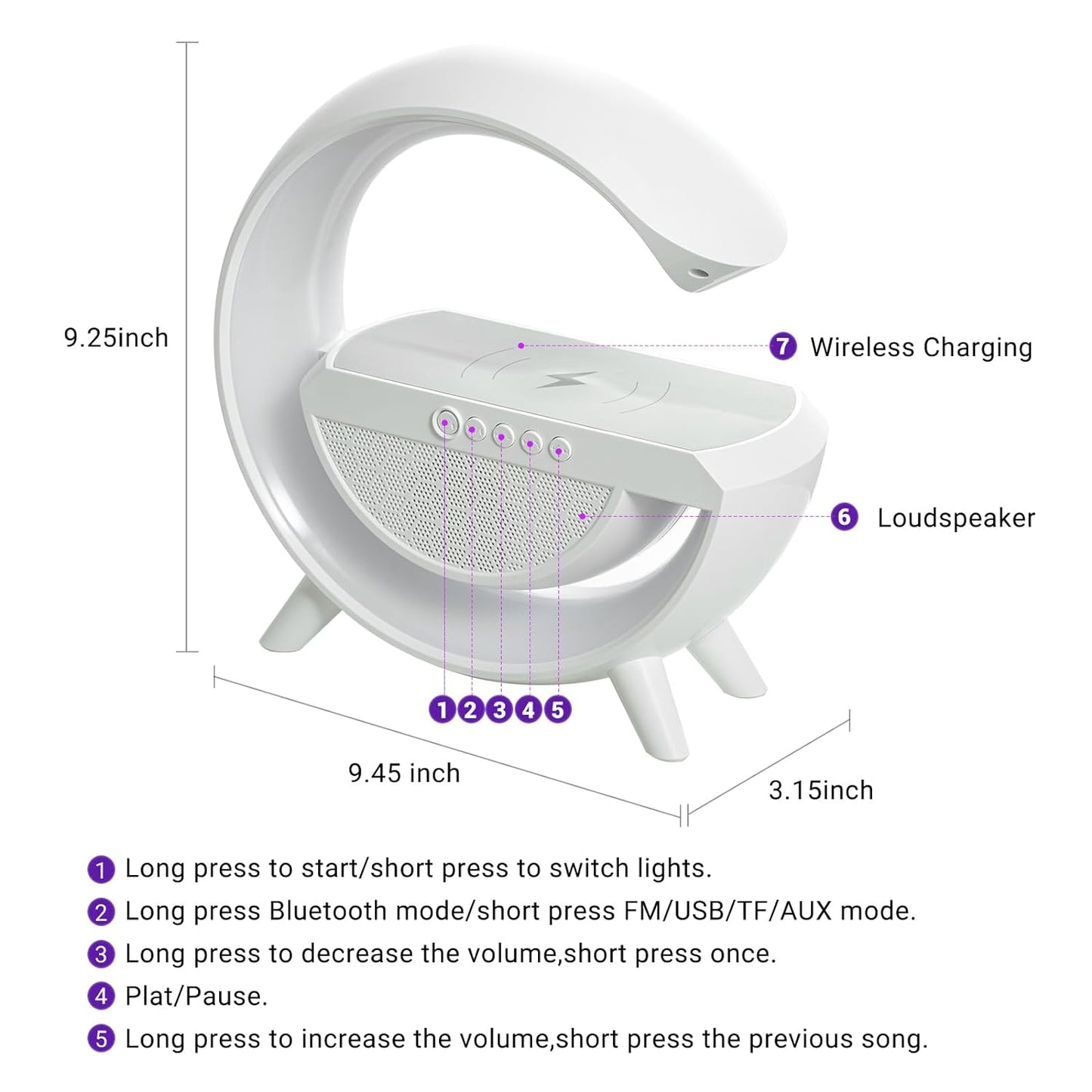 Night Light for Bedroom Bluetooth Speakers Atmosphere Lamp for Living Room Decor Rechargeable Battery Operated Dorm Bedside Lamps with 15W Wireless Charging