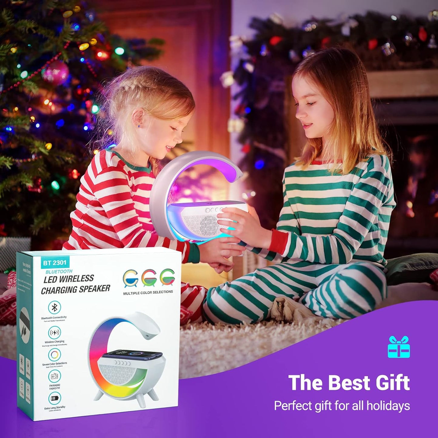 Night Light for Bedroom Bluetooth Speakers Atmosphere Lamp for Living Room Decor Rechargeable Battery Operated Dorm Bedside Lamps with 15W Wireless Charging