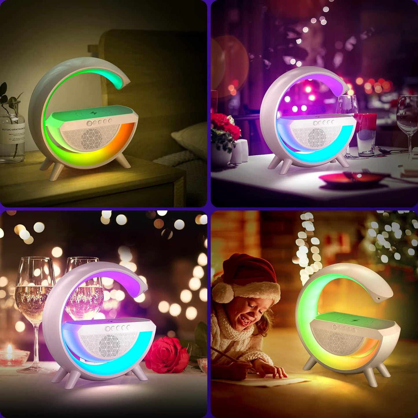 Night Light for Bedroom Bluetooth Speakers Atmosphere Lamp for Living Room Decor Rechargeable Battery Operated Dorm Bedside Lamps with 15W Wireless Charging