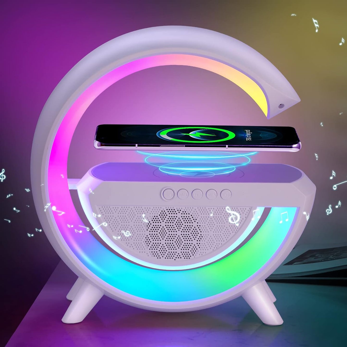 Night Light for Bedroom Bluetooth Speakers Atmosphere Lamp for Living Room Decor Rechargeable Battery Operated Dorm Bedside Lamps with 15W Wireless Charging