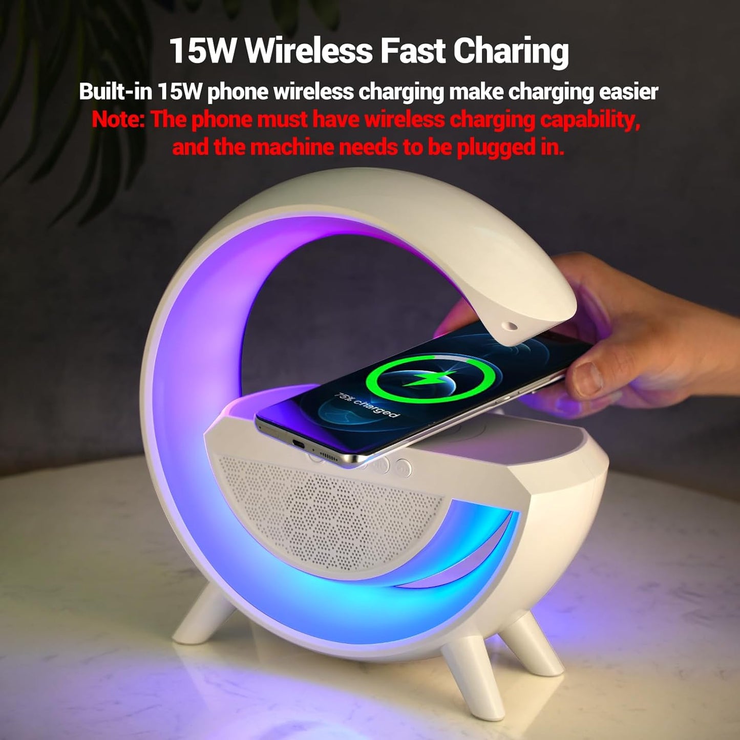 Night Light for Bedroom Bluetooth Speakers Atmosphere Lamp for Living Room Decor Rechargeable Battery Operated Dorm Bedside Lamps with 15W Wireless Charging