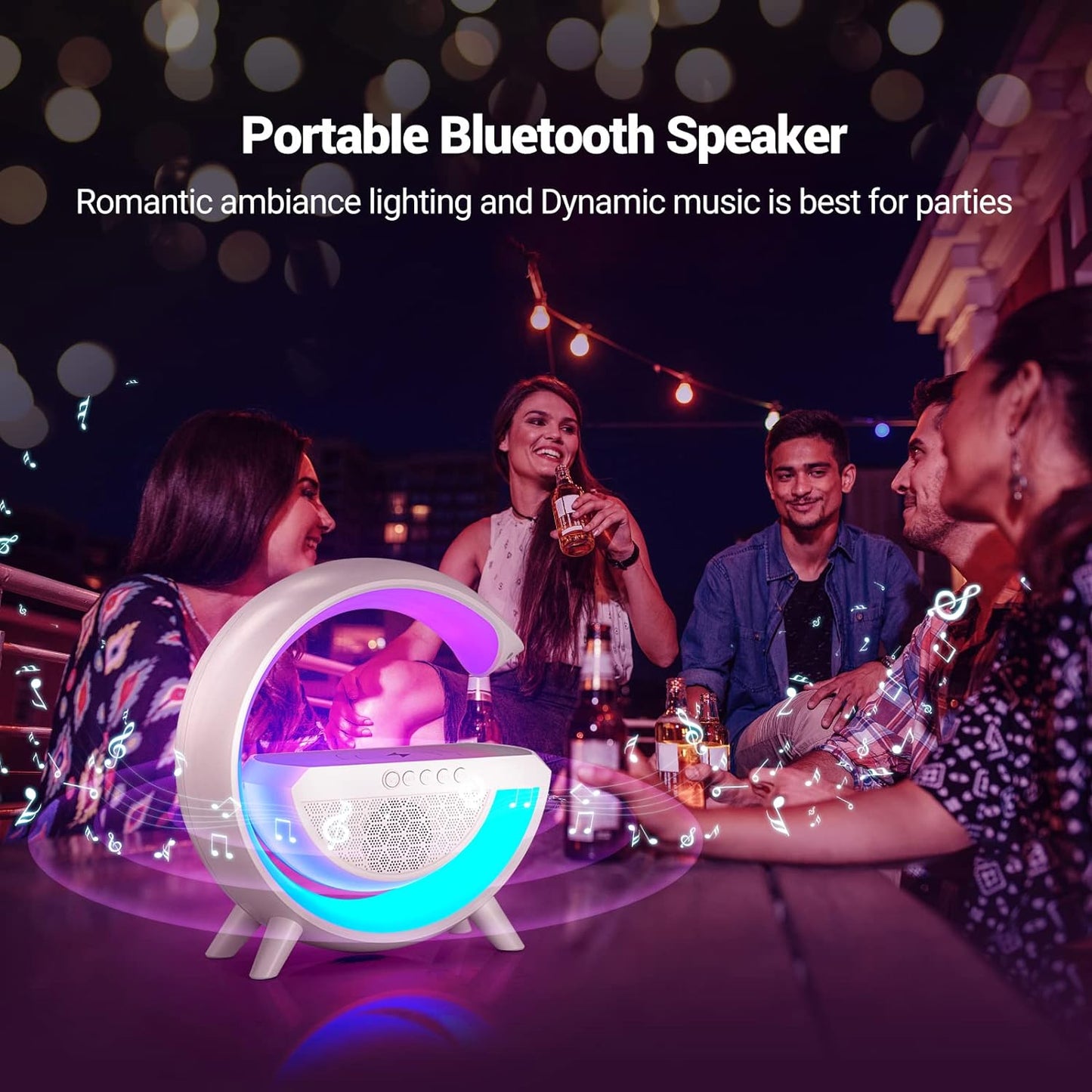 Night Light for Bedroom Bluetooth Speakers Atmosphere Lamp for Living Room Decor Rechargeable Battery Operated Dorm Bedside Lamps with 15W Wireless Charging