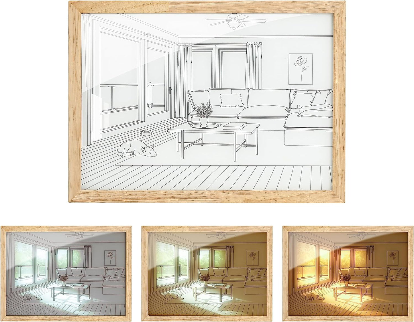 LED Decorative Lights with Wooden Photo Frame Wall Painting Art Night Light USB 62 Dimming Home Gifts
