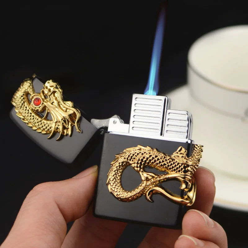 Retro Turbo Jet Compact Butane Gas Windproof Lighter Torch Metal Cigarette Lighters 1300 C Gasoline Blue Flame Vintage Gas Lighter