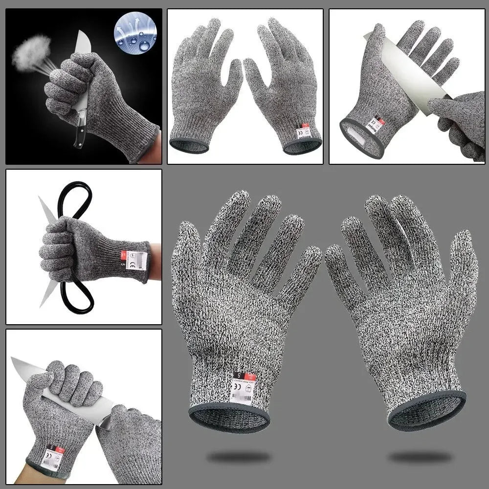 Pack of 3 Pair / Grade 5 Cut Resistant Gloves, Scratch Resistant HPPE Glass Cutting Safety Protection for Gardeners