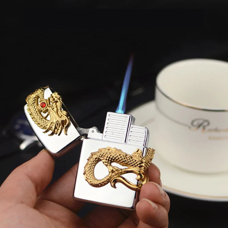 Retro Turbo Jet Compact Butane Gas Windproof Lighter Torch Metal Cigarette Lighters 1300 C Gasoline Blue Flame Vintage Gas Lighter