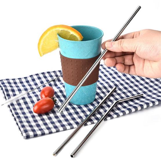 3Pcs Stainless Steel Metal Drinking Straw Reusable Straws + Cleaner Brush