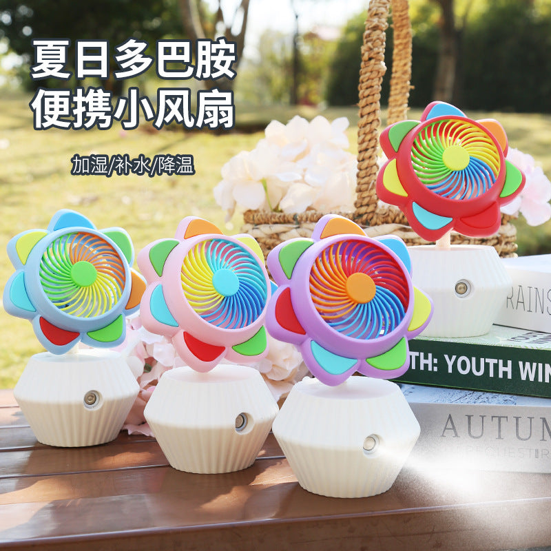 Colorful spray with LED light sunflower fan USB charging three-speed speed adjustment summer student desktop Fan Humidifier