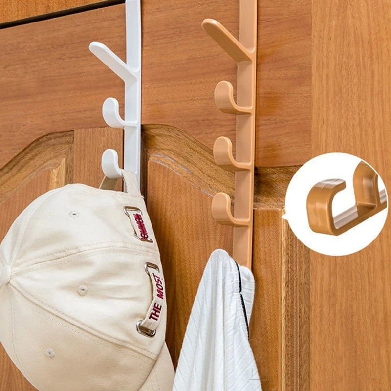 Over The Door Organizer Hanger Rack Coats Caps Clothes Holder with 5 Hooks