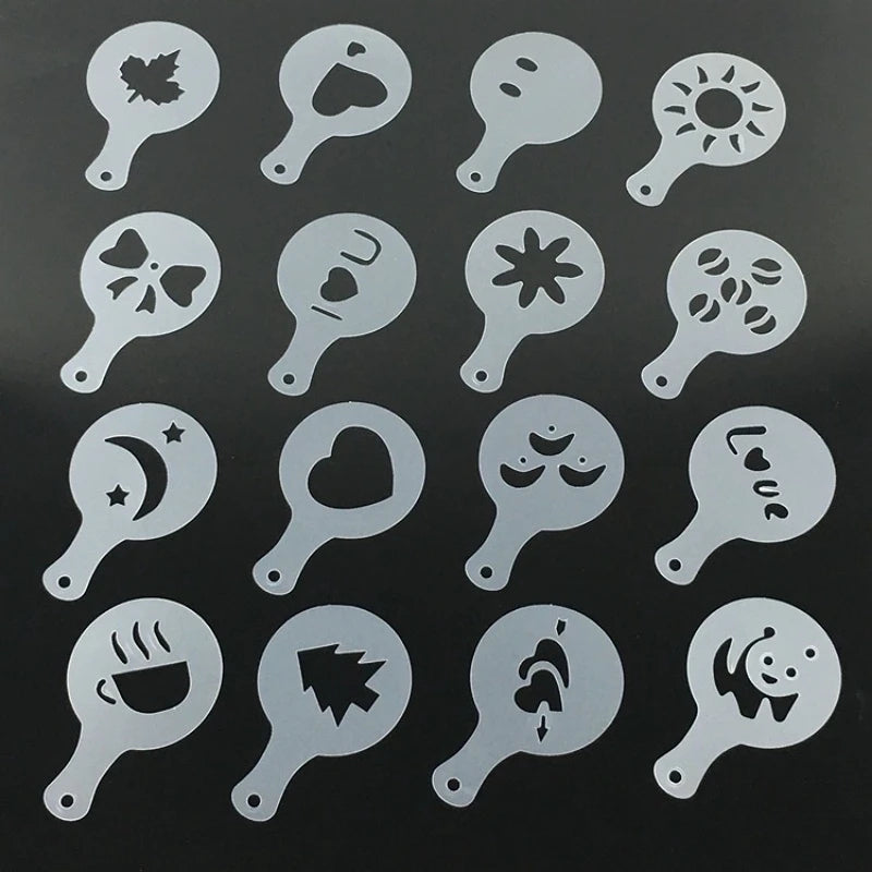New 16 Pcs Pack Coffee Stencils molds chocolate filling cupcake barista decoration