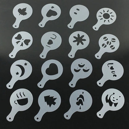 New 16 Pcs Pack Coffee Stencils molds chocolate filling cupcake barista decoration