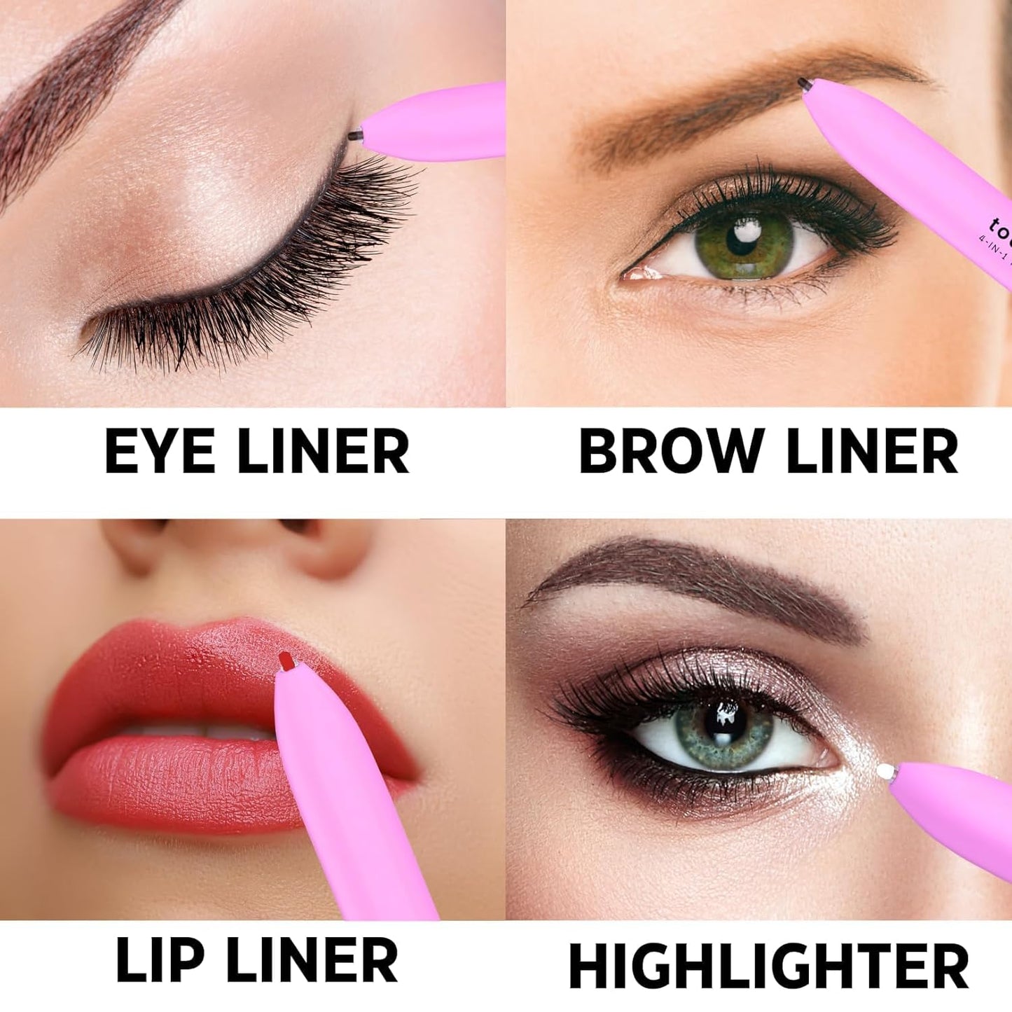 4 In 1 Makeup Pen Multifunctional Cosmetics Ballpoint Pens Waterproof Eyeliner Eyebrow Pencil Long-lasting Highlighter Stick