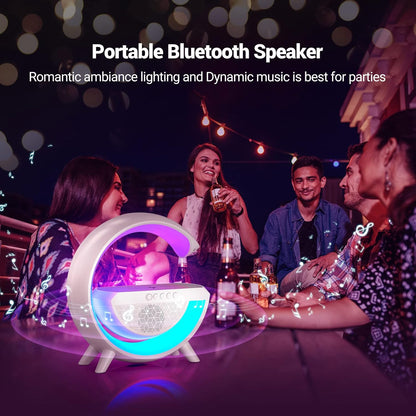 Night Light for Bedroom Bluetooth Speakers Atmosphere Lamp for Living Room Decor Rechargeable Battery Operated Dorm Bedside Lamps with 15W Wireless Charging