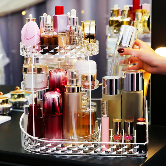 360 Degree Rotating Makeup Organizer, Adjustable Large Jewelry Perfume Cosmetics Display Stand Box for Bathroom Vanity
