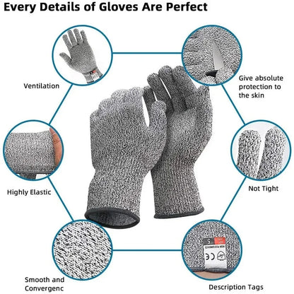 Pack of 3 Pair / Grade  5 Cut Resistant Gloves, Scratch Resistant HPPE Glass Cutting Safety Protection for Gardeners